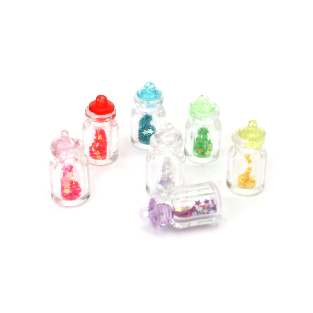Pandantive din rășină magice luminoase 15x29 mm – Borcan cu Stele, orificiu 1,5 mm, culori MIX asortate, set de 5 pentru bijuterii creative și decorațiuni fermecătoare