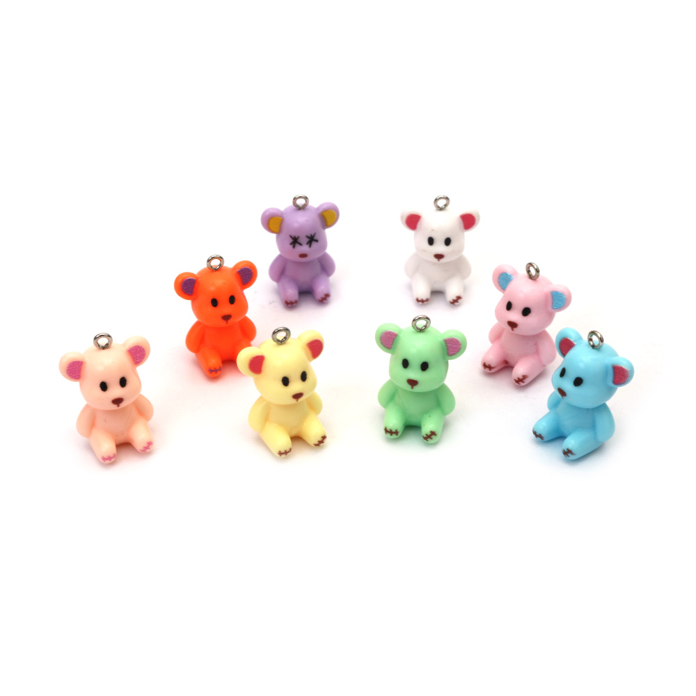 Pandantive din rășină, în formă de ursuleț, 19x27x15 mm – orificiu 1,5 mm, MIX culori, set de 5, pentru bijuterii DIY, brelocuri & proiecte creative