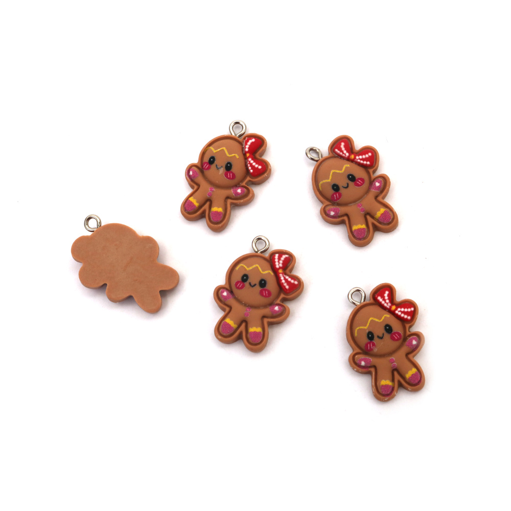 Pandantive drăguțe din rășină, omuleț de turtă dulce, 19x27x5 mm – orificiu 1,5 mm, culoare maro, set de 5, pentru bijuterii de sărbători, brelocuri și proiecte DIY creative