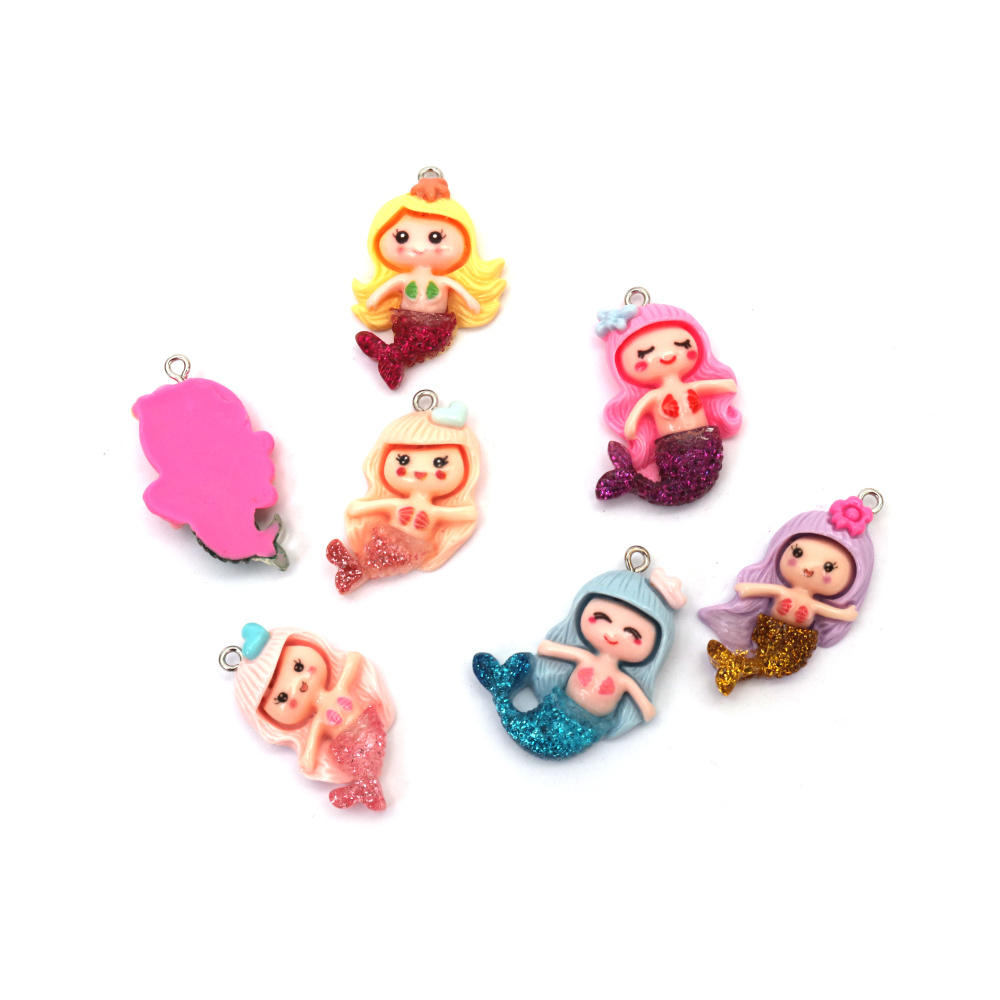 Magical Resin Mermaid Pendants 19~27x31~38x7 mm – Hole 1.5 mm, ASSORTED Colors, Set of 5 for Fantasy Jewelry, Ocean-Themed Crafts & Creative DIY Projects