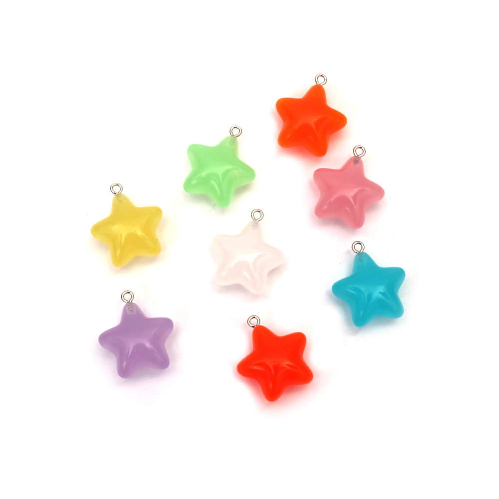 Pandantive Stea din Rășină, Magice și Luminoase, 23x26x13 mm – Orificiu 1.5 mm, Culori MIX asortate, Set 5 buc., pentru Bijuterii Handmade Festive, Craft Creativ și Proiecte DIY
