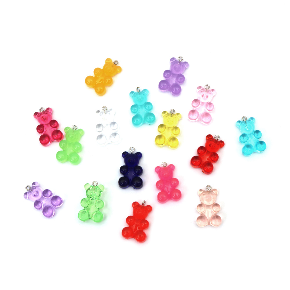 Resin Bear Pendant 19x31x9 mm, 1.5 mm Hole, MIX Colors - 2 Pieces