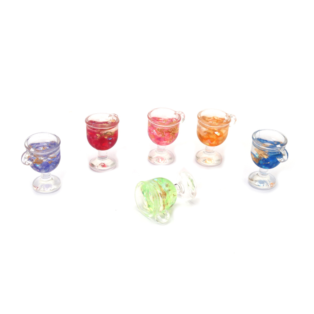 Resin Cup Pendant 15x18x12 mm, 2 mm Hole, MIX - 5 Pieces