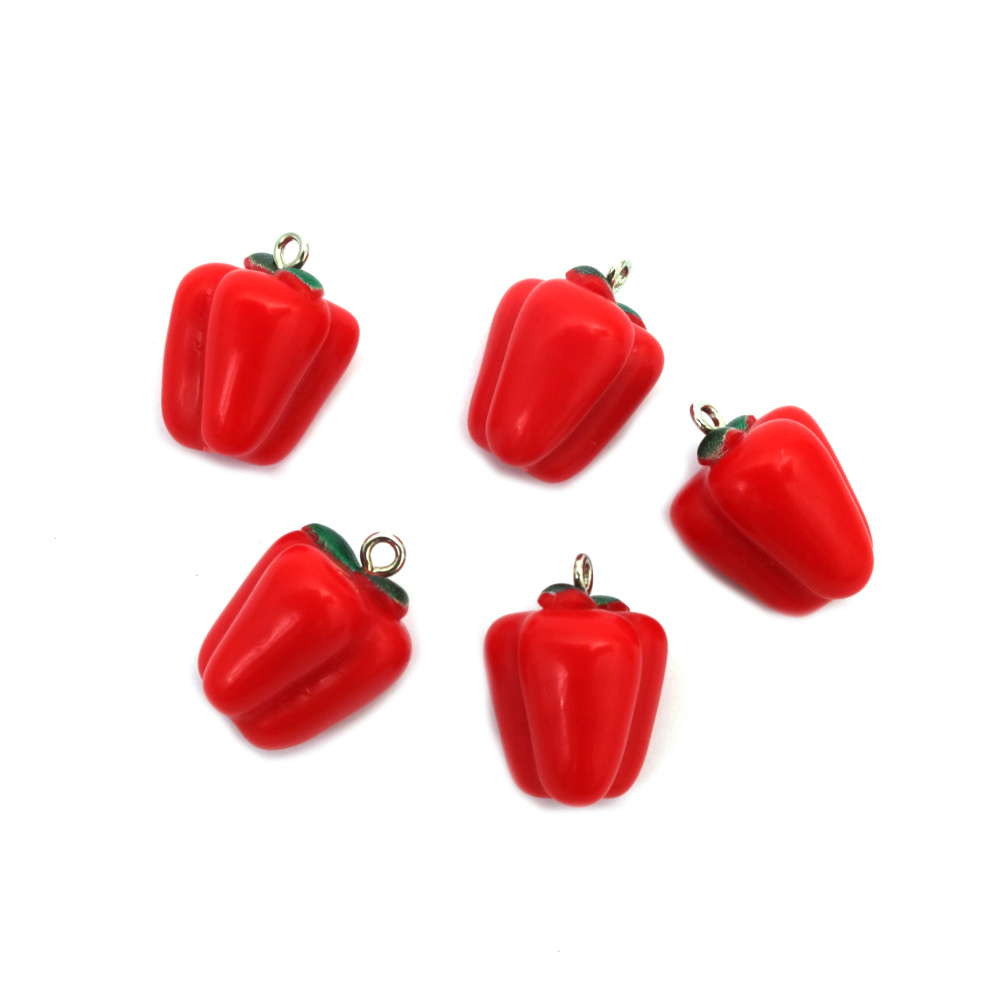 Rubber Pendant Bell Pepper 16x21 mm Hole 1.5 mm Red Color - 5 Pieces