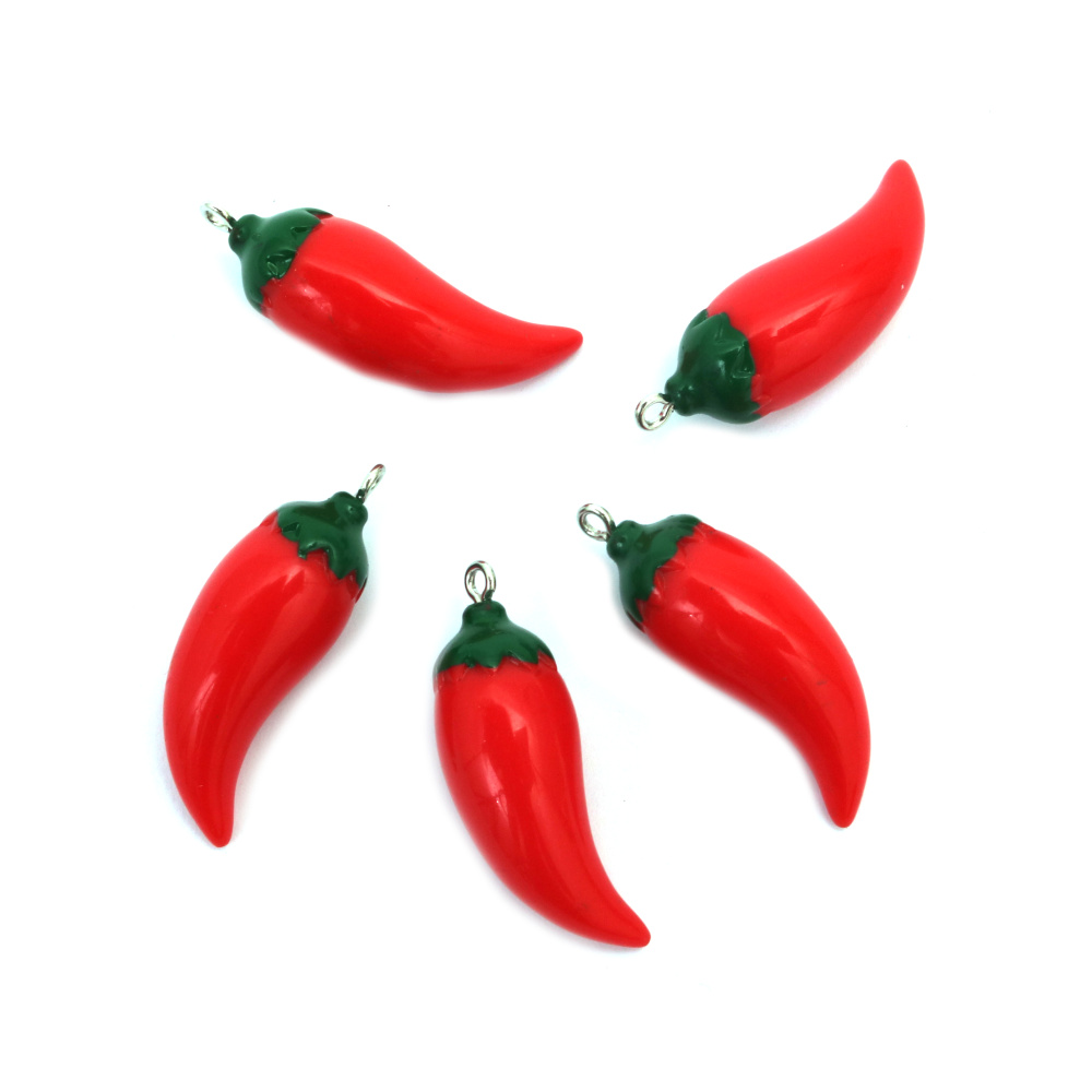 Rubber Pendant Pepper 13x38 mm Hole 1.5 mm Red Color - 5 Pieces