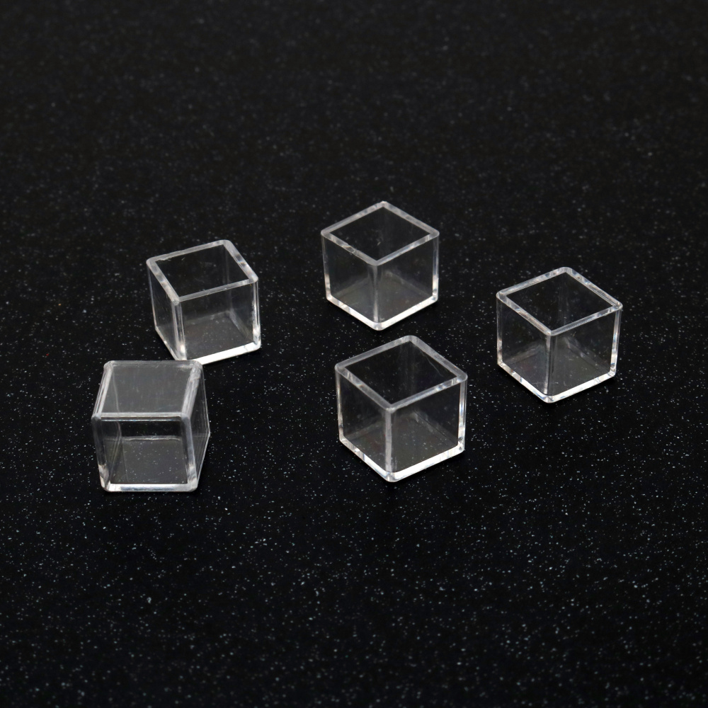 Plastic Box/Cube Decoration Element 14x13 mm Transparent with One Opening 11x11 mm - 5 Pieces