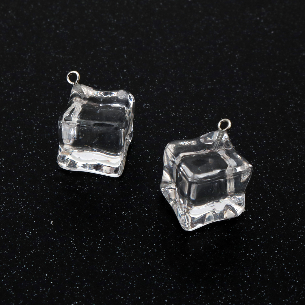 Transparent Rubber Pendant Ice Cube Shape 23x25x18 mm Hole 1.5 mm - 5 Pieces