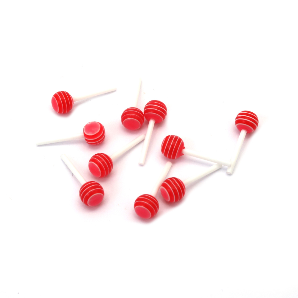 Decoration Element Rubber Lollipop 6x18 mm White and Red Color - 10 Pieces