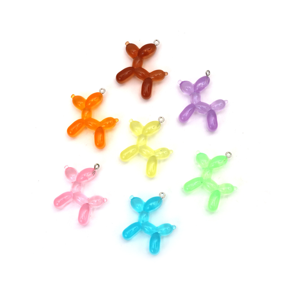Glowing Resin Balloon Dog Pendants 35x38x11 mm – Hole 1.5 mm, MIX Colors, Set of 5 for Trendy Jewelry, Fun Accessories & Creative DIY Projects