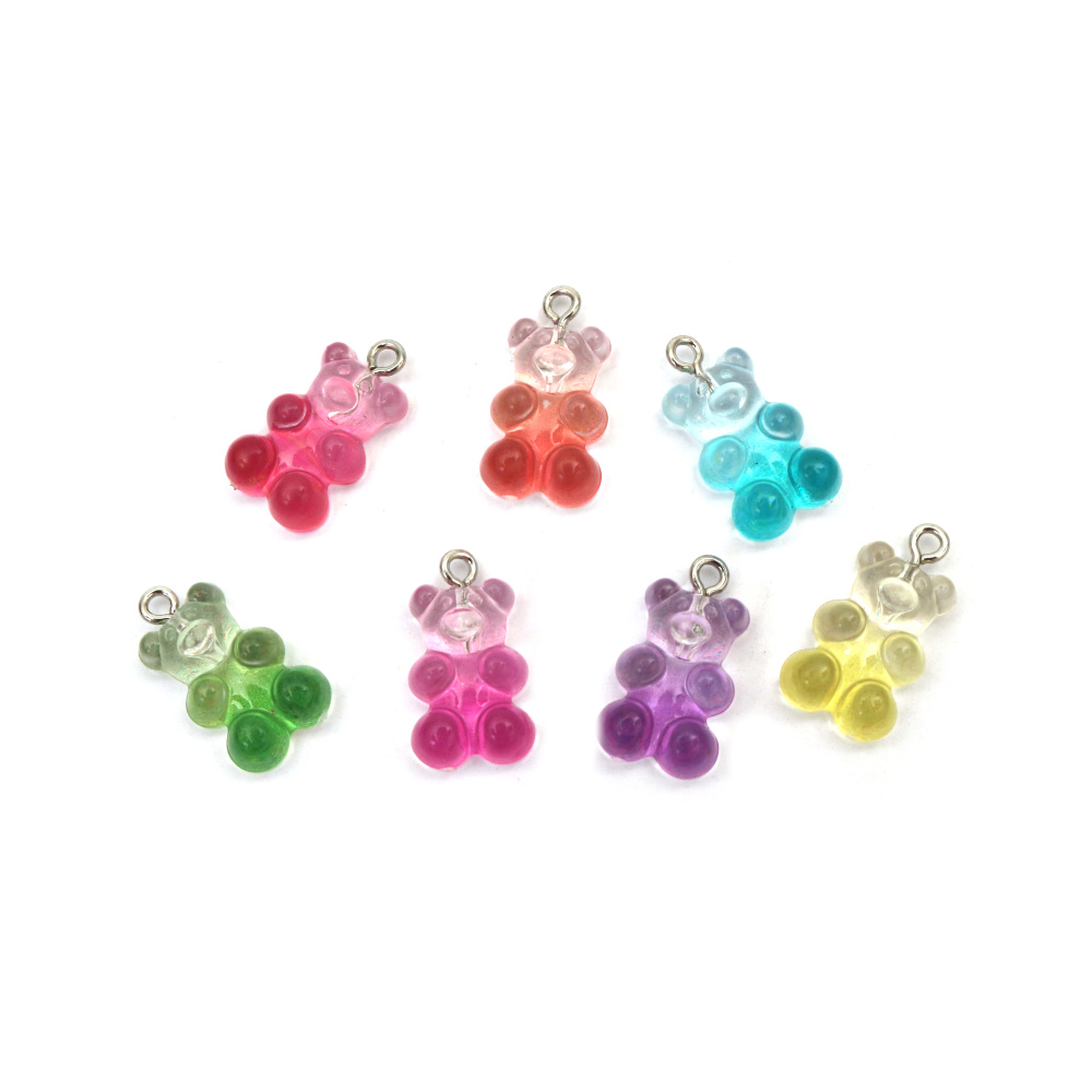 Pandantive ursuleț din rășină 12x22x7 mm – orificiu 1,5 mm, culori în degrade MIX, set 5 buc., pentru bijuterii drăguțe, accesorii amuzante și proiecte DIY și handmade la modă