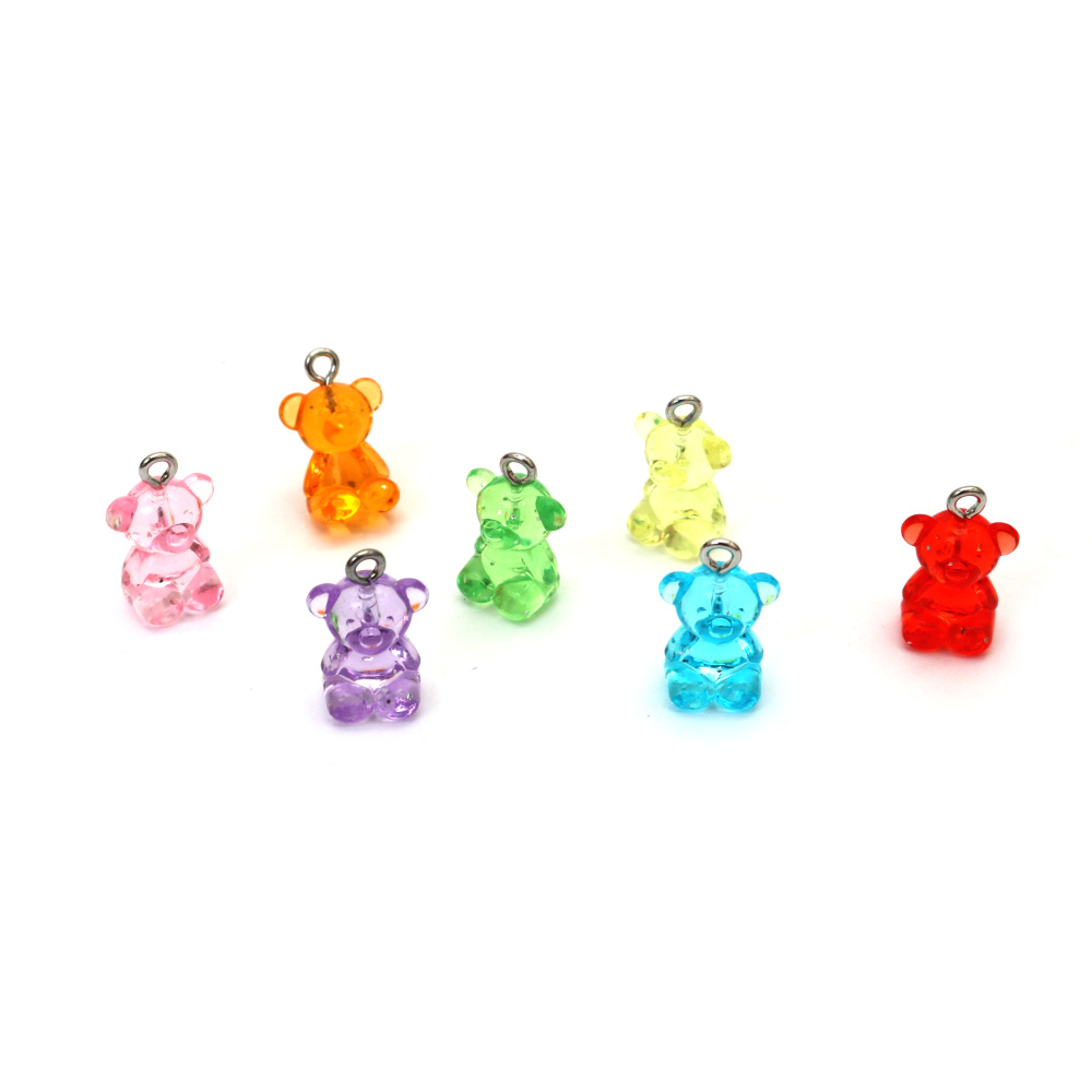 Pandantive drăguțe din rășină, ursuleț așezat, 12x19x9 mm – gaură 1,5 mm, culori asortate (MIX), set de 5, pentru bijuterii handmade, accesorii amuzante și proiecte DIY creative