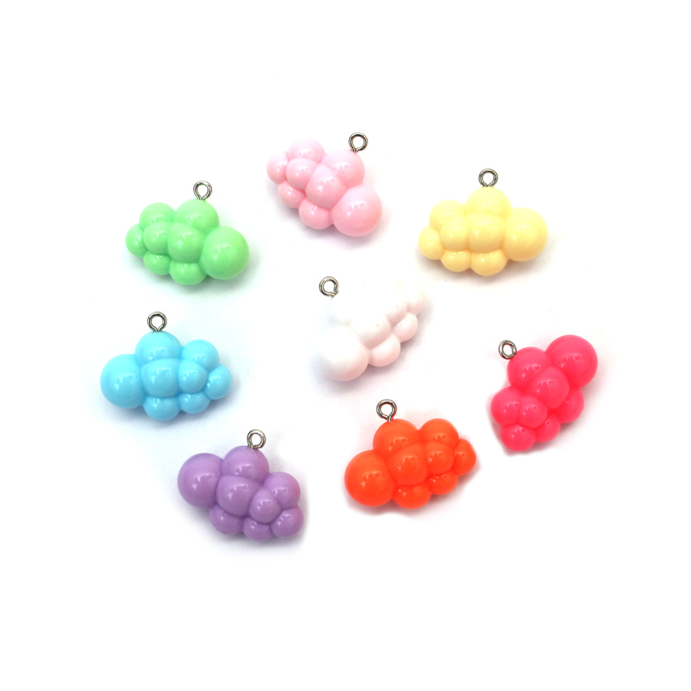 Dreamy Resin Cloud Pendants 26x22x12 mm – Hole 1.5 mm, MIX Colors, Set of 5 for Whimsical Jewelry, Cute Accessories & Creative DIY Projects