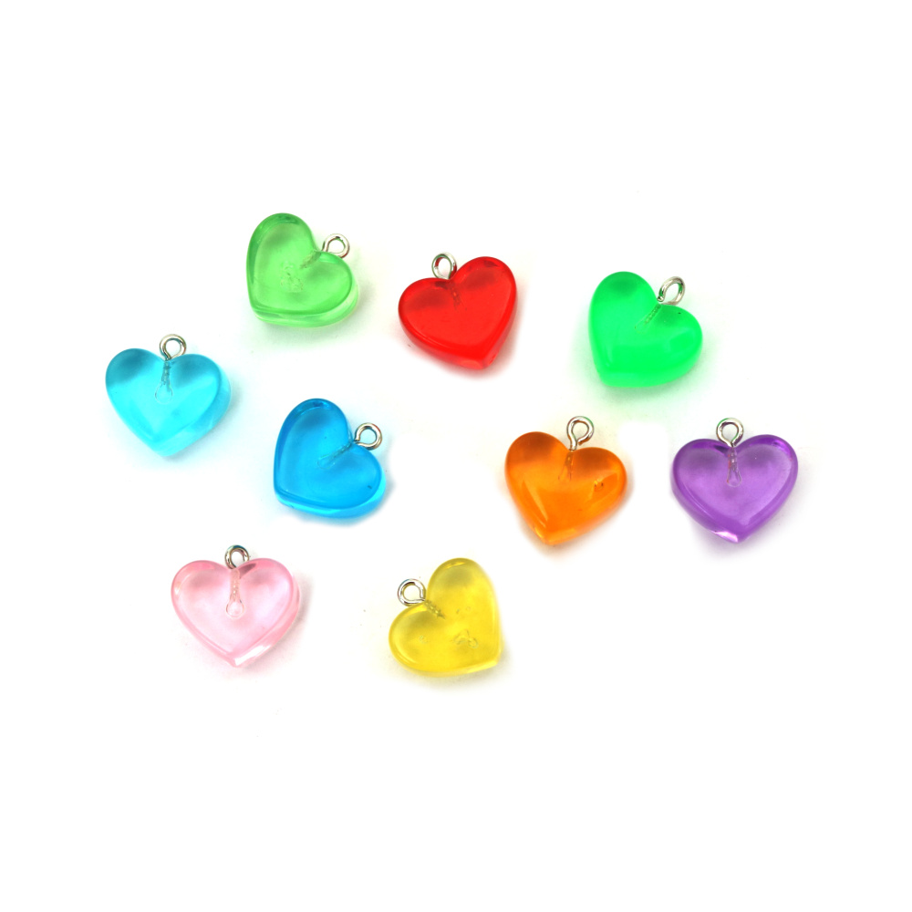 Pandantive elegante în formă de inimă din rășină transparentă 17x17x10 mm – orificiu 1,5 mm, MIX culori, set de 5, pentru bijuterii romantice, decorațiuni cadou și proiecte DIY creative