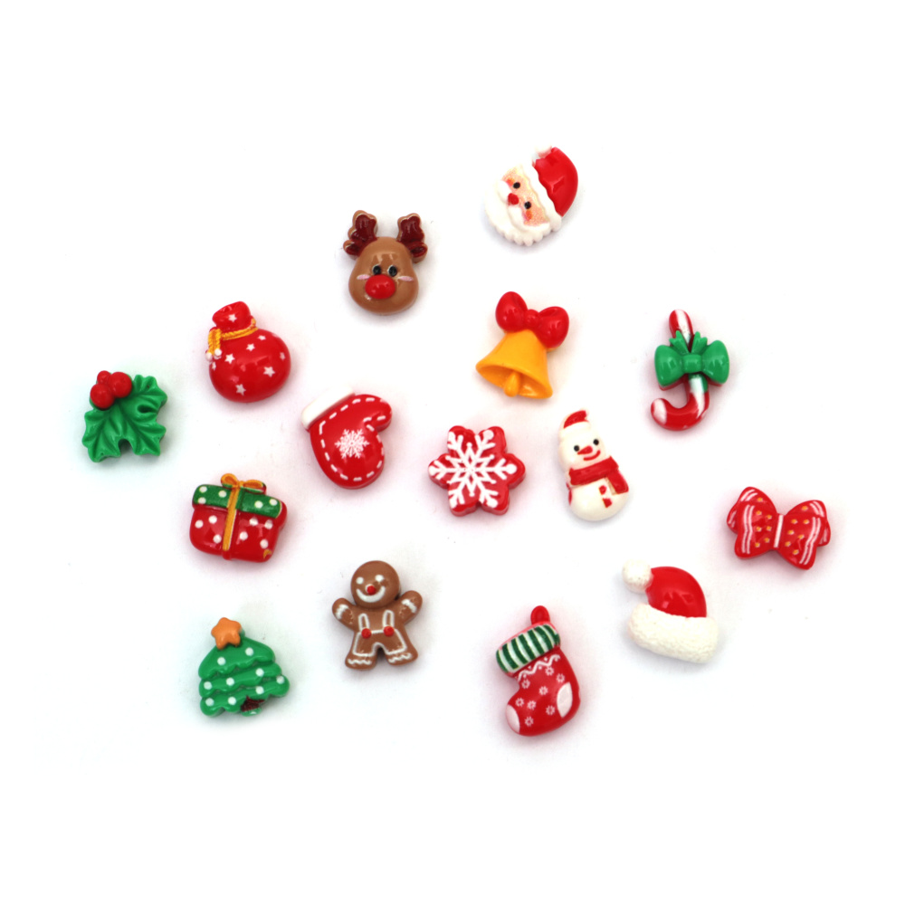 Figurină de Crăciun din plastic tip cabochon 18~14x9~16x5~7 mm ASORTATE - 10 bucăți