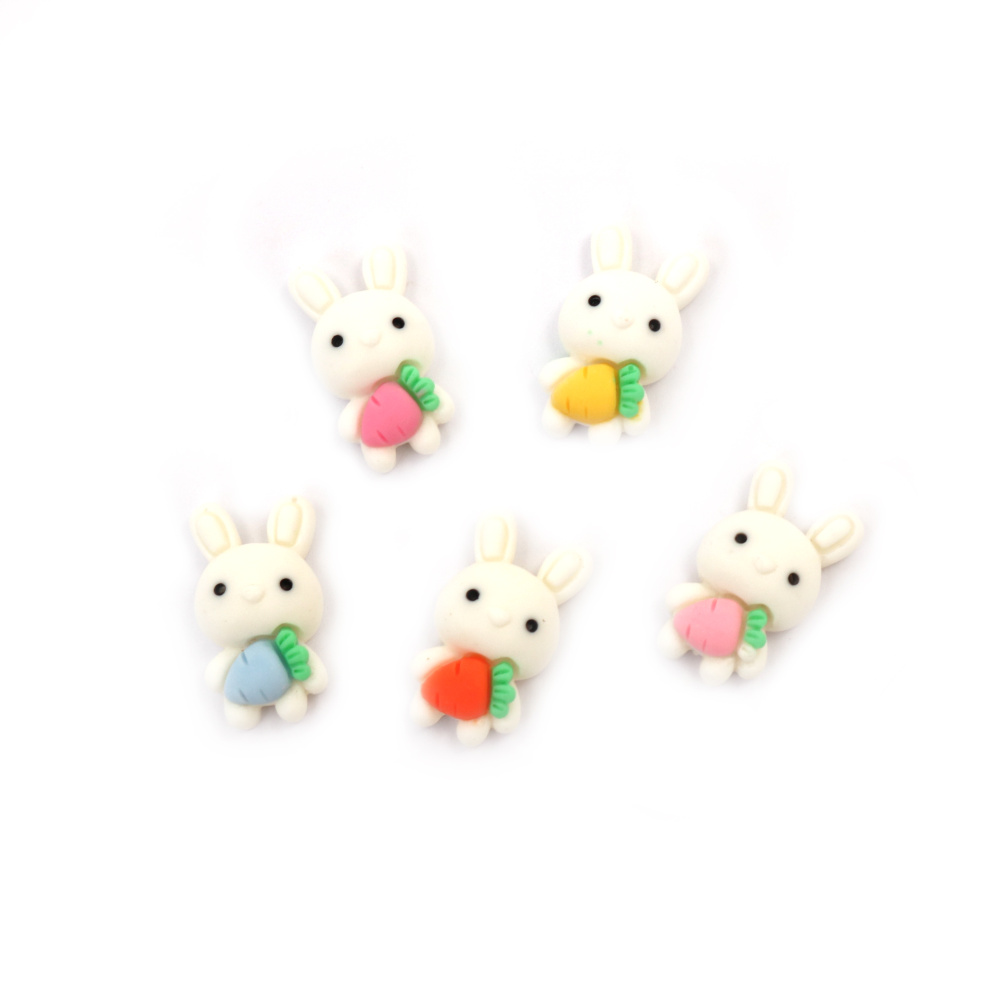 Rabbit-shaped plastic cabochons, 2.2x0.7 cm, Mix - 10 pieces