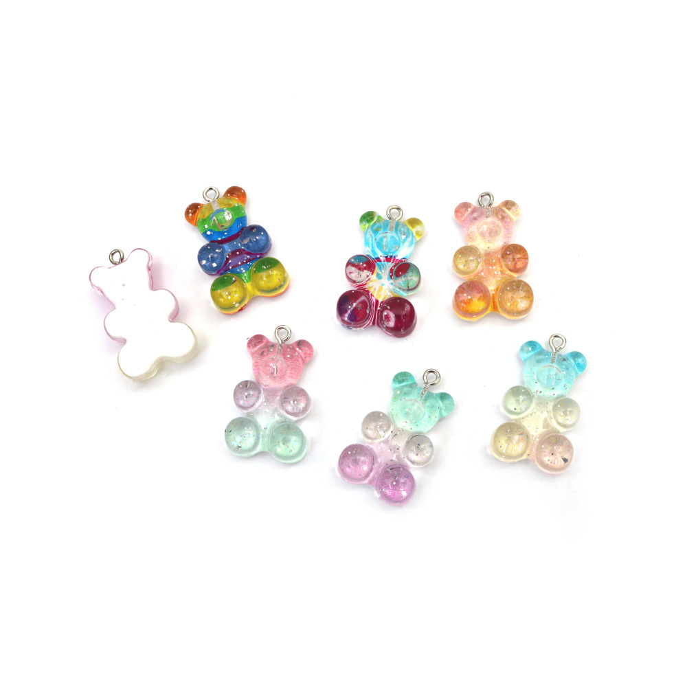 Sparkling Resin Bear Pendants 19x31x9 mm – Hole 1.5 mm, MIX Gradient Colors, Set of 2 for Trendy Jewelry, Cute Accessories & Creative DIY Projects