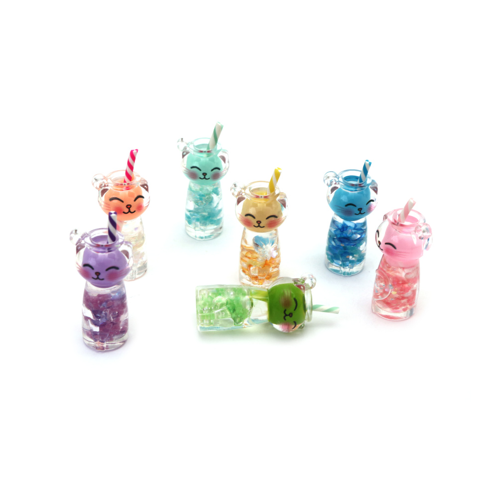 Glowing Resin Cocktail Cat Pendants 16x38x15.5 mm – Hole 1.5 mm, MIX Colors, Set of 2 for Fun Jewelry, Summer Accessories & Creative DIY Projects