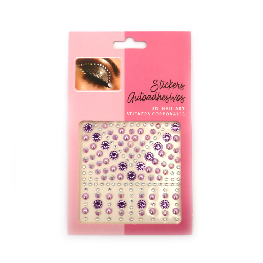 Self-adhesive stones acrylic and pearl stickers, hemispheres color purple - 159 pieces
