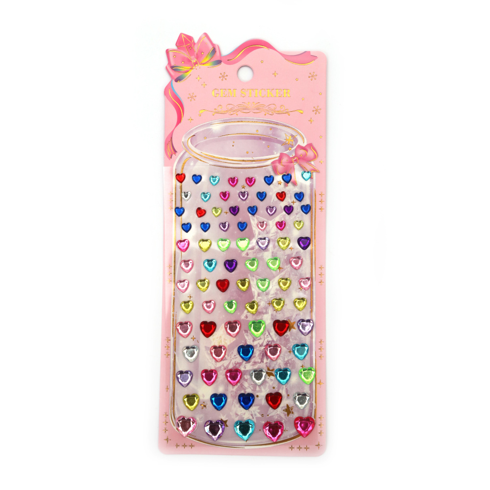 Self-adhesive acrylic stones hearts 3D stickers from 6 mm to 12 mm color mix -83 pieces