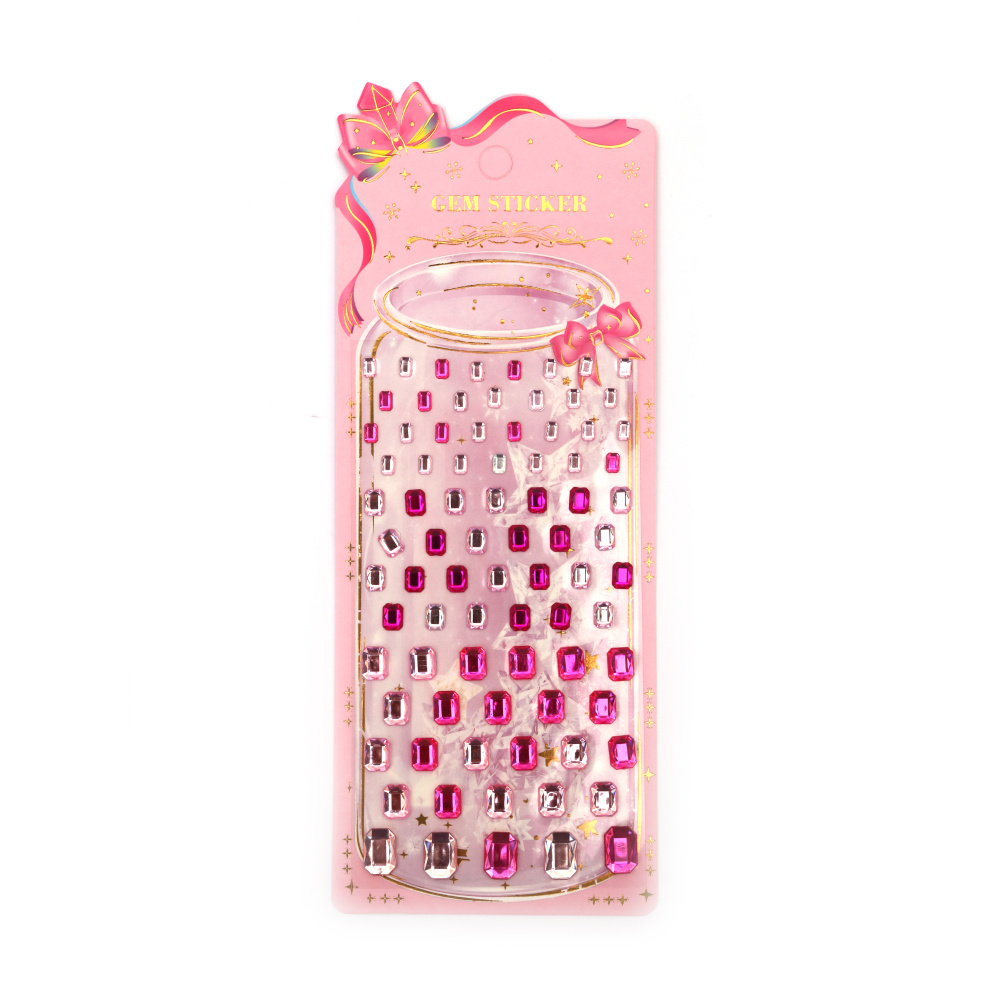 Self-adhesive acrylic stones rectangle stickers from 4x6 mm to 10x14 mm color pink -83 pieces