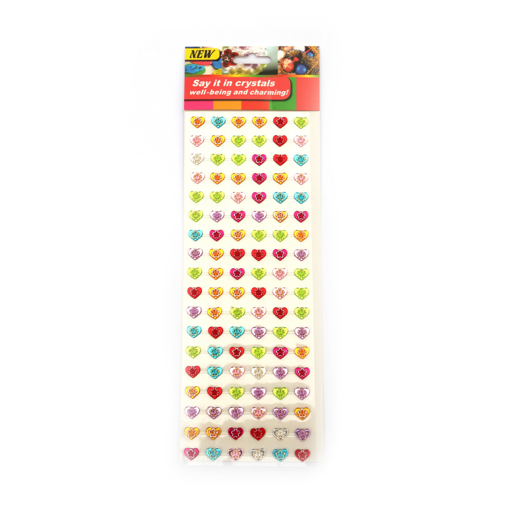 Self-adhesive stones acrylic hearts 10x11 mm color mix - 108 pieces