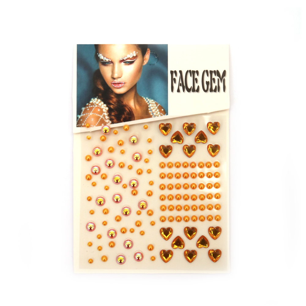 Self-adhesive stones acrylic and pearl hemispheres, face gems gold color - 124 pieces