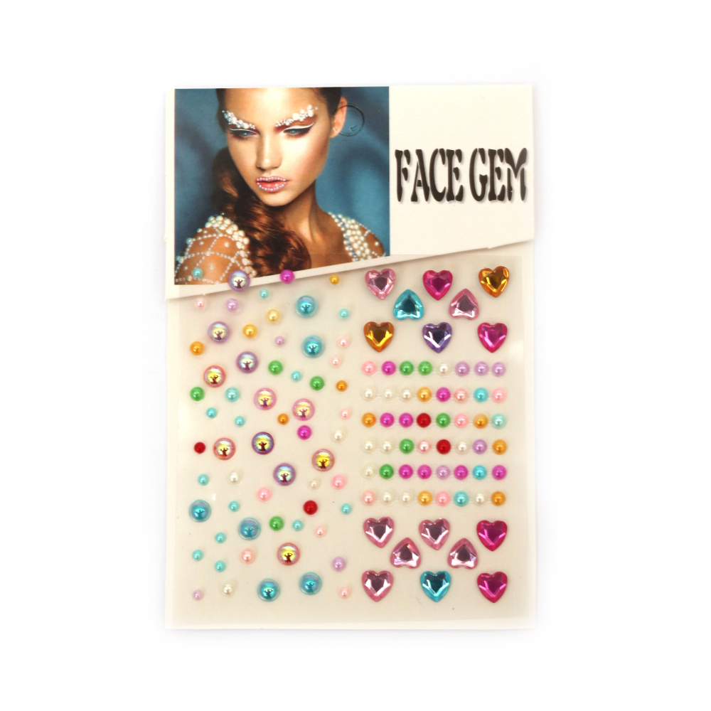 Self-adhesive stones acrylic and pearl hemispheres, face gems mixed color - 124 pieces