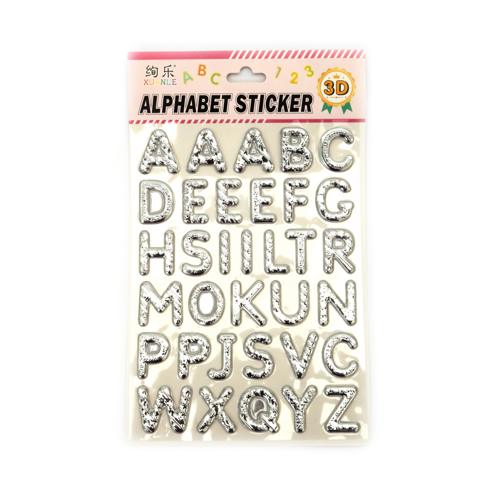 Self-adhesive Alphabet Sticker, Latin letters silver color - 30 pieces