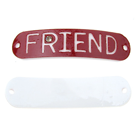 Στοιχείο με επιγραφή "Friend" 43x10 mm τρύπα 2 mm λευκό και κόκκινο -5 τεμάχια
