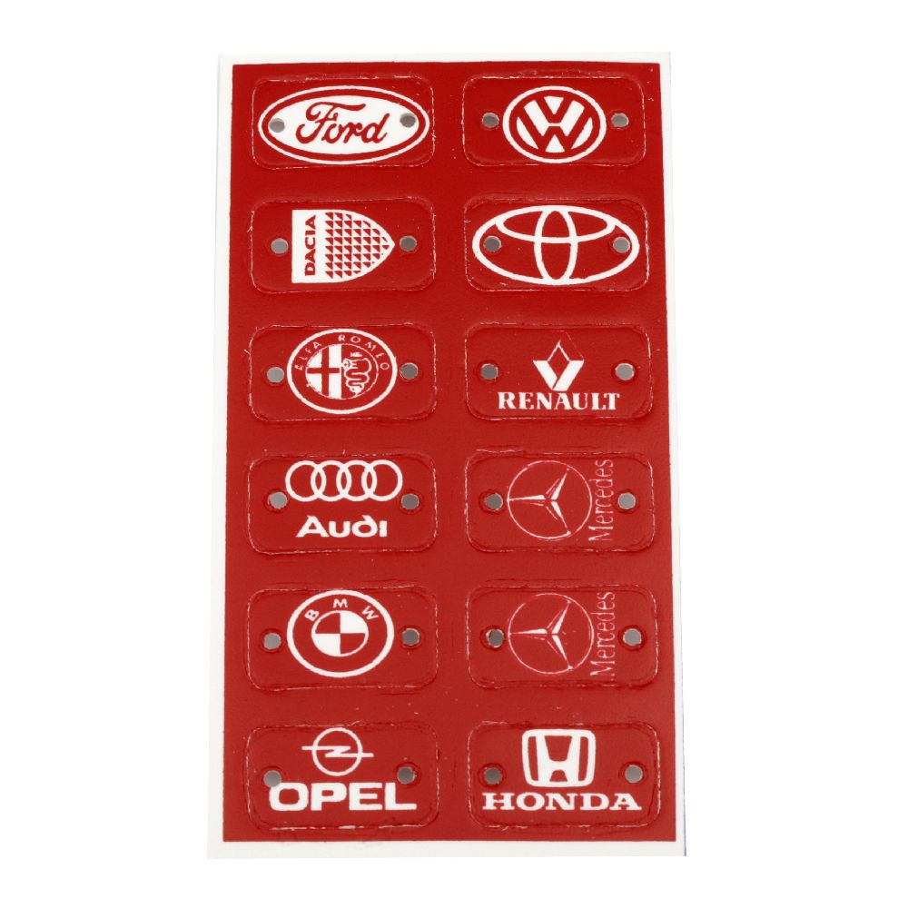 Acrylic connecting tile with car logo 32x18 mm hole 3 mm red - 12 pieces
