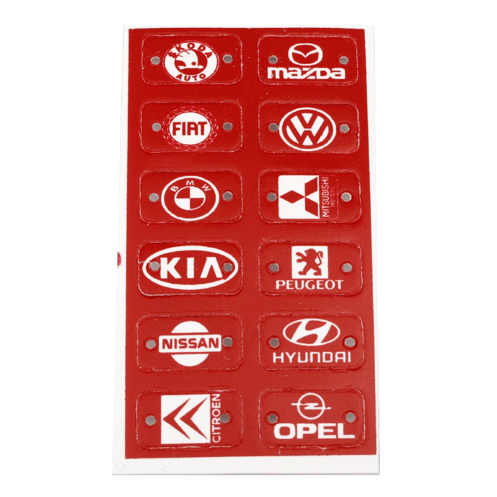 Acrylic connecting tile with car logo 32x18 mm hole 3 mm red - 12 pieces