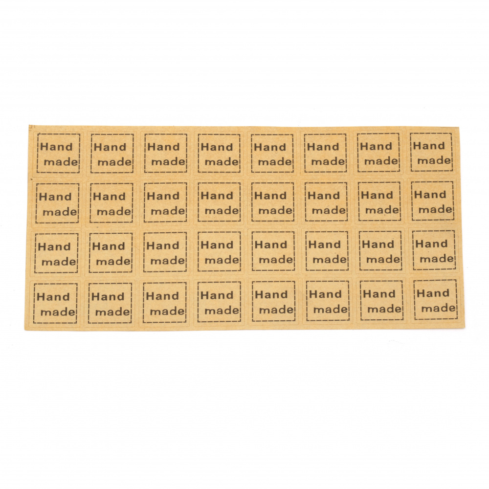 Adhesive square stickers 25.5x25.5 mm with the inscription Hand made -32 pieces
