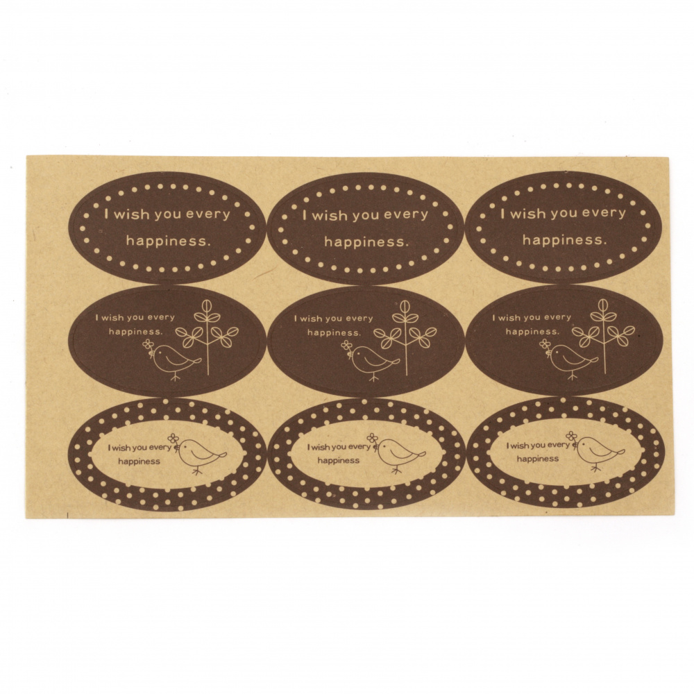 Adhesive stickers oval 47x27 mm with inscriptions Assorted -9 pieces