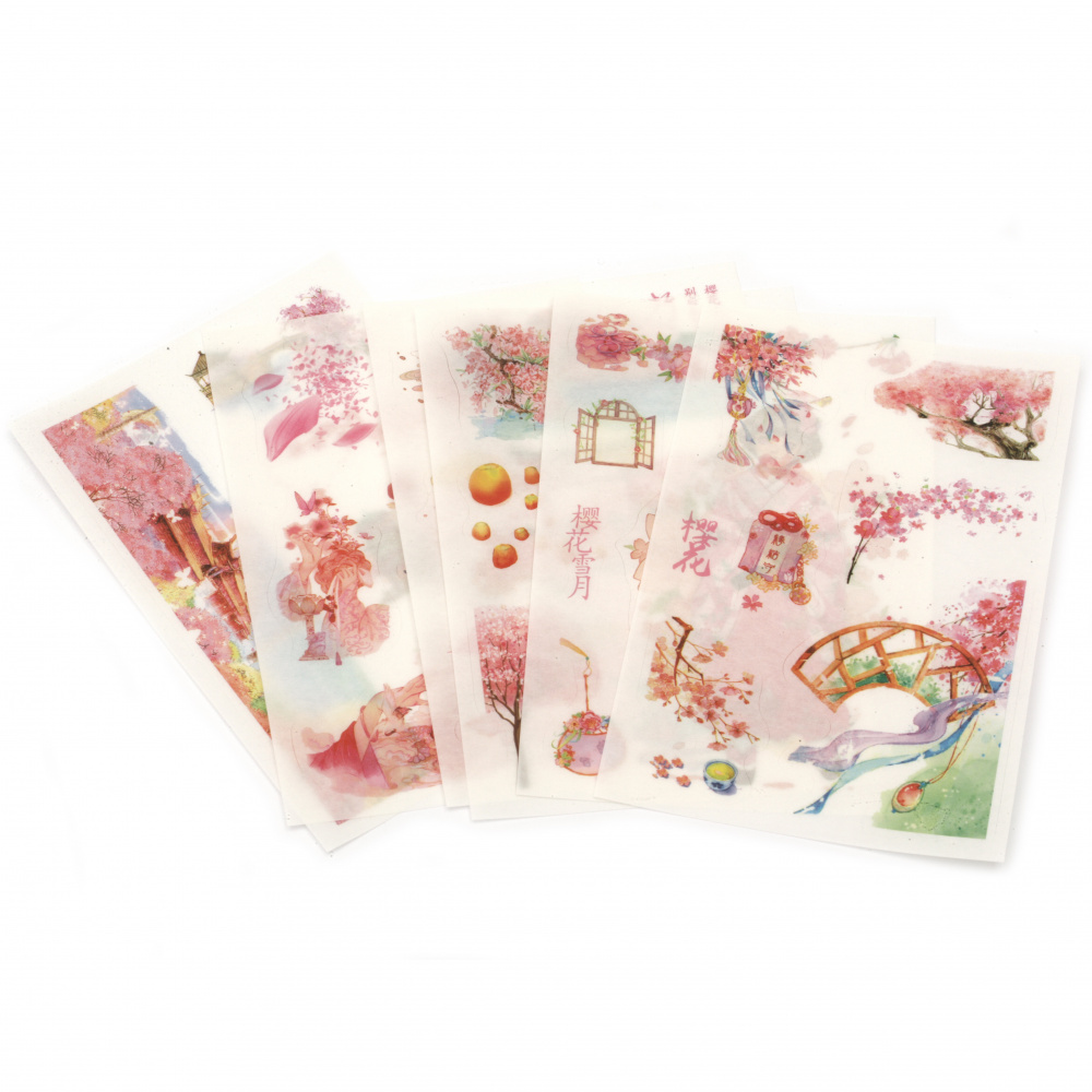 Self-adhesive Paper Stickers for Decoration / ASSORTED Flowers - 6 sheets