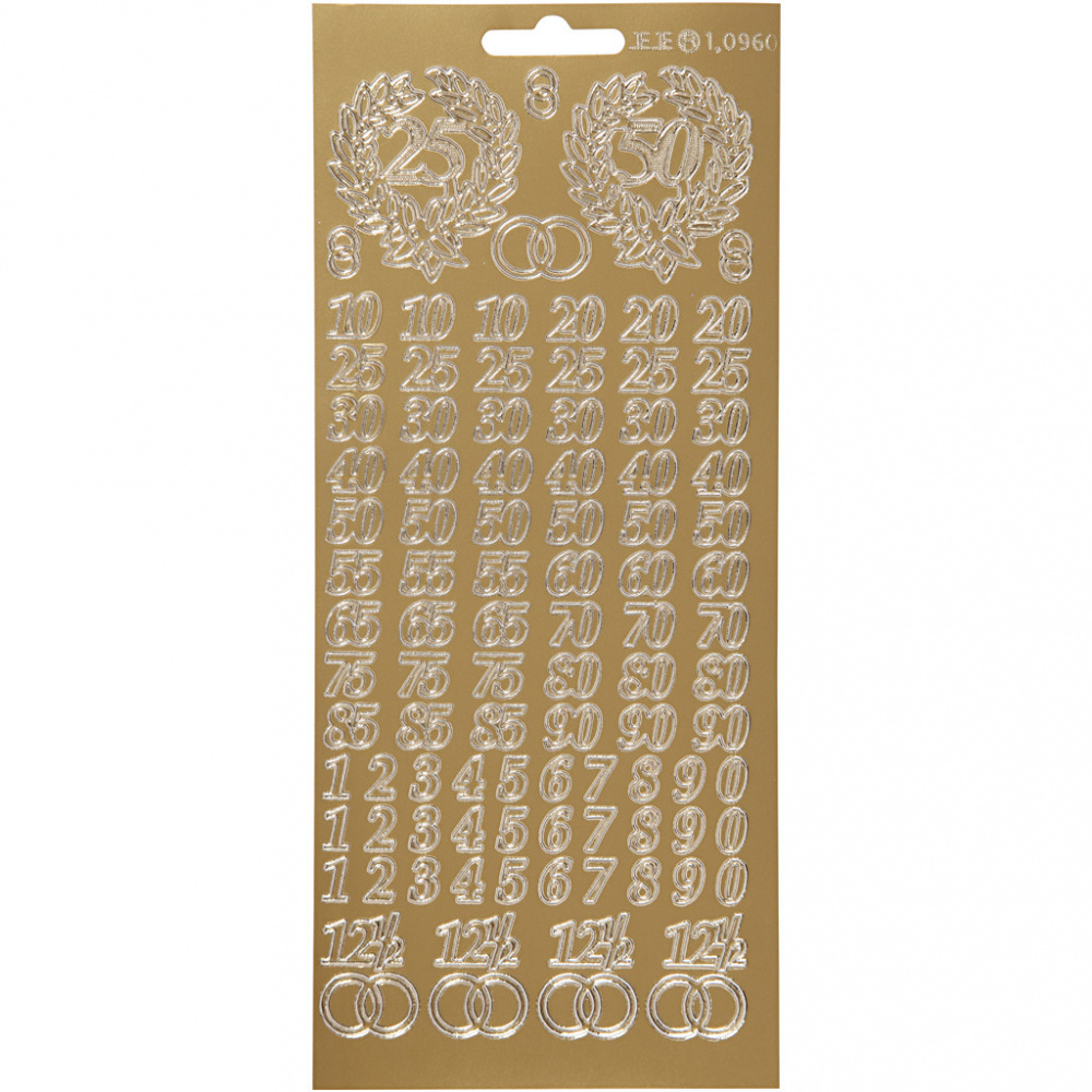 Scrapbook Metallic Stickers "Creativ" / Jubilee Numbers / 10x23 cm / Gold - 1 sheet