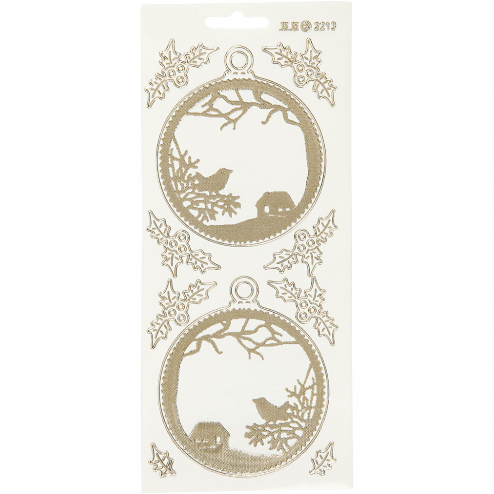 Self-adhesive Scrapbook Stickers "Creativ" / Christmas Ball / 10x23 cm / Gold and Transparent  - 1 Sheet