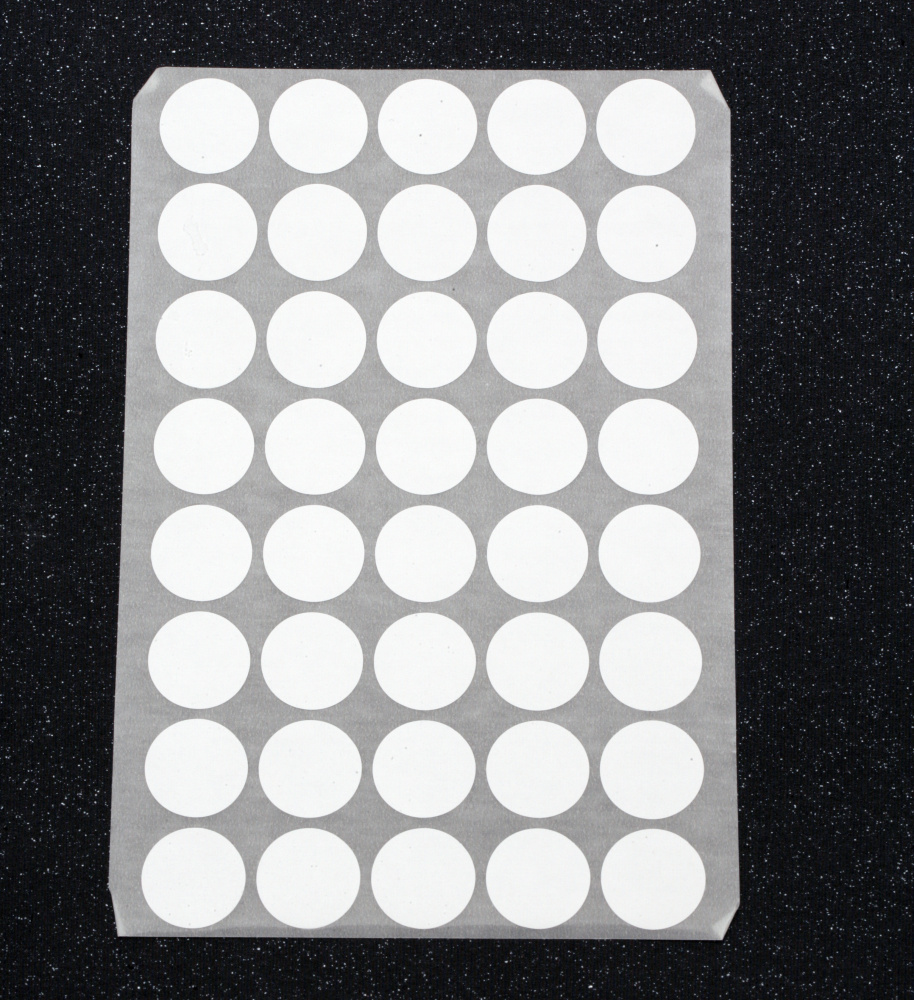 Самозалепващи стикери 18 мм кръгчета, цвят бял 5 листа х 40 броя