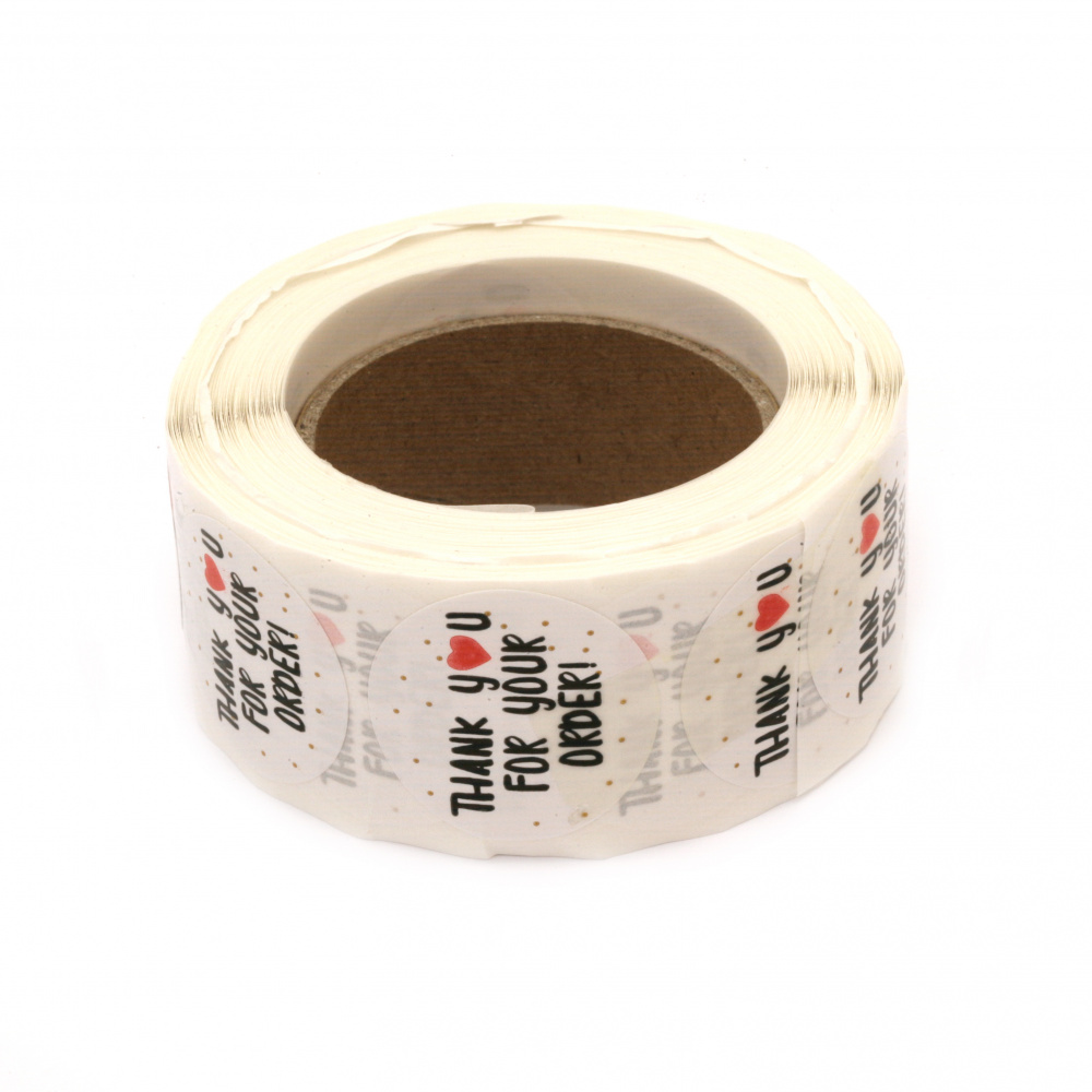 "Thank You For Your Order!" Stickers, Round Self-adhesive Label with a Heart - 1 Roll with 500 peaces