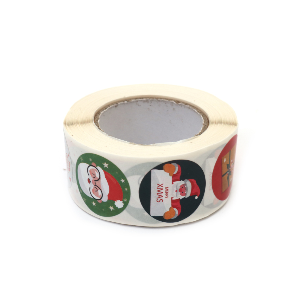 Roll of Self-Adhesive Round Stickers for Decoration, Assorted Christmas Designs / 2.5 cm - 500 pieces