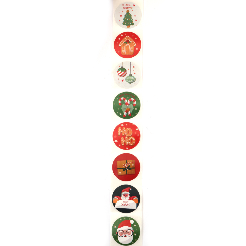 Roll of Self-Adhesive Round Stickers for Decoration, Assorted Christmas Designs / 2.5 cm - 500 pieces