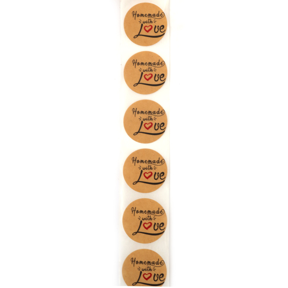 Roll of Self-Adhesive Round Stickers "Homemade with Love" 2.5 cm - 500 pieces
