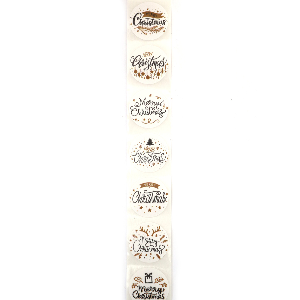 Roll of Self-Adhesive Round Stickers "Merry Christmas" / 2.5 cm - 500 pieces