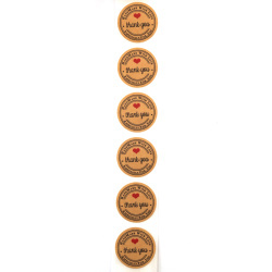 Roll of Self-Adhesive Round Kraft Stickers, "Thank You" with Heart - 500 pieces