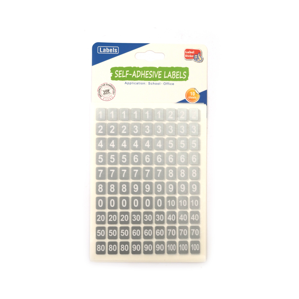 Self-Adhesive Labels, Numbers / 0.9x1.2 cm, Silver - 10 sheets
