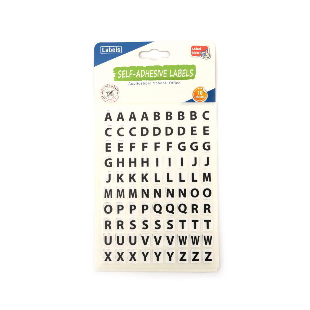 Self-Adhesive Labels, Alphabet /  0.9x1.2 cm, Black - 10 sheets