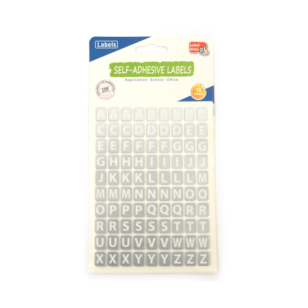 Self-Adhesive Labels, Alphabet /  0.9x1.2 cm, Silver - 10 sheets