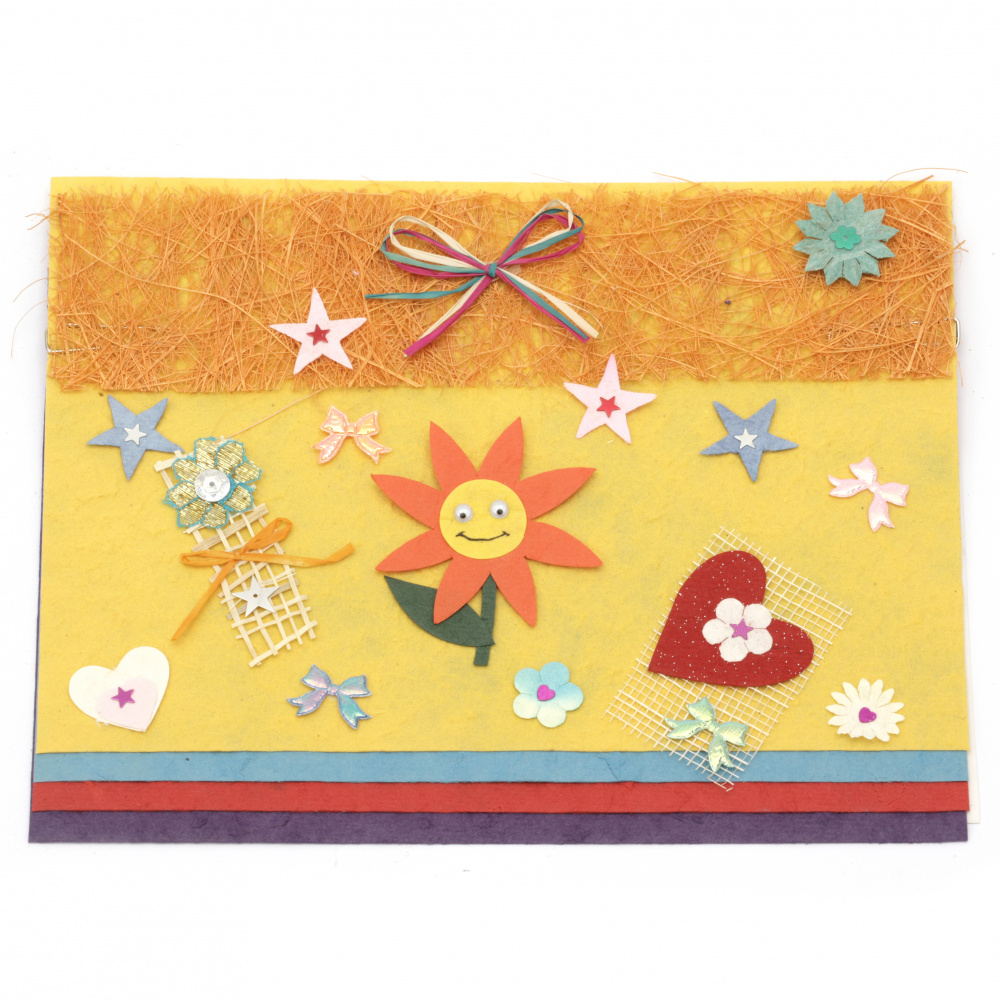 URSUS Scrapbook Kit Set Yellow - Mulberry Paper, Assorted Colors, 4 sheets A5, 10x15 cm and a mix of Decorative elements