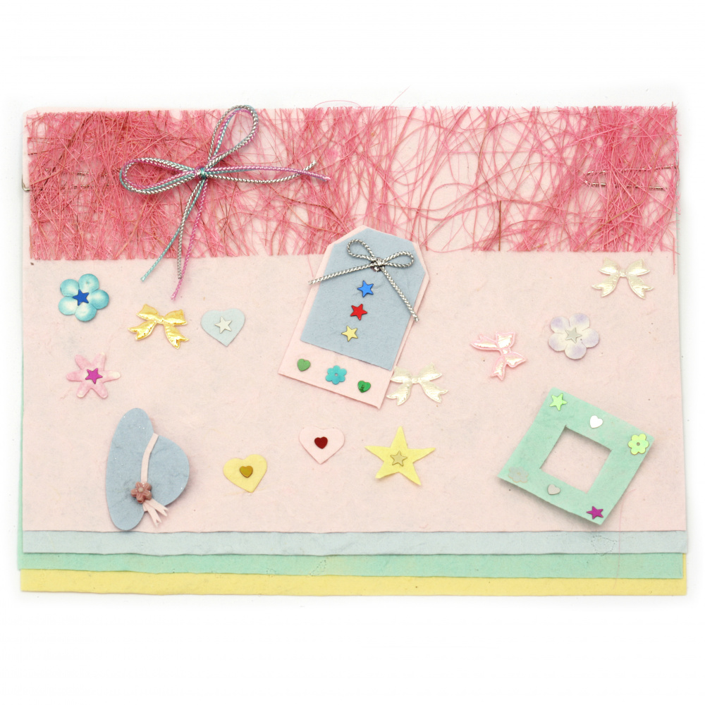 URSUS Scrapbook Kit Set Pink - Mulberry Paper, Assorted Colors, 4 sheets A5, 10x15 cm and a mix of Decorative elements