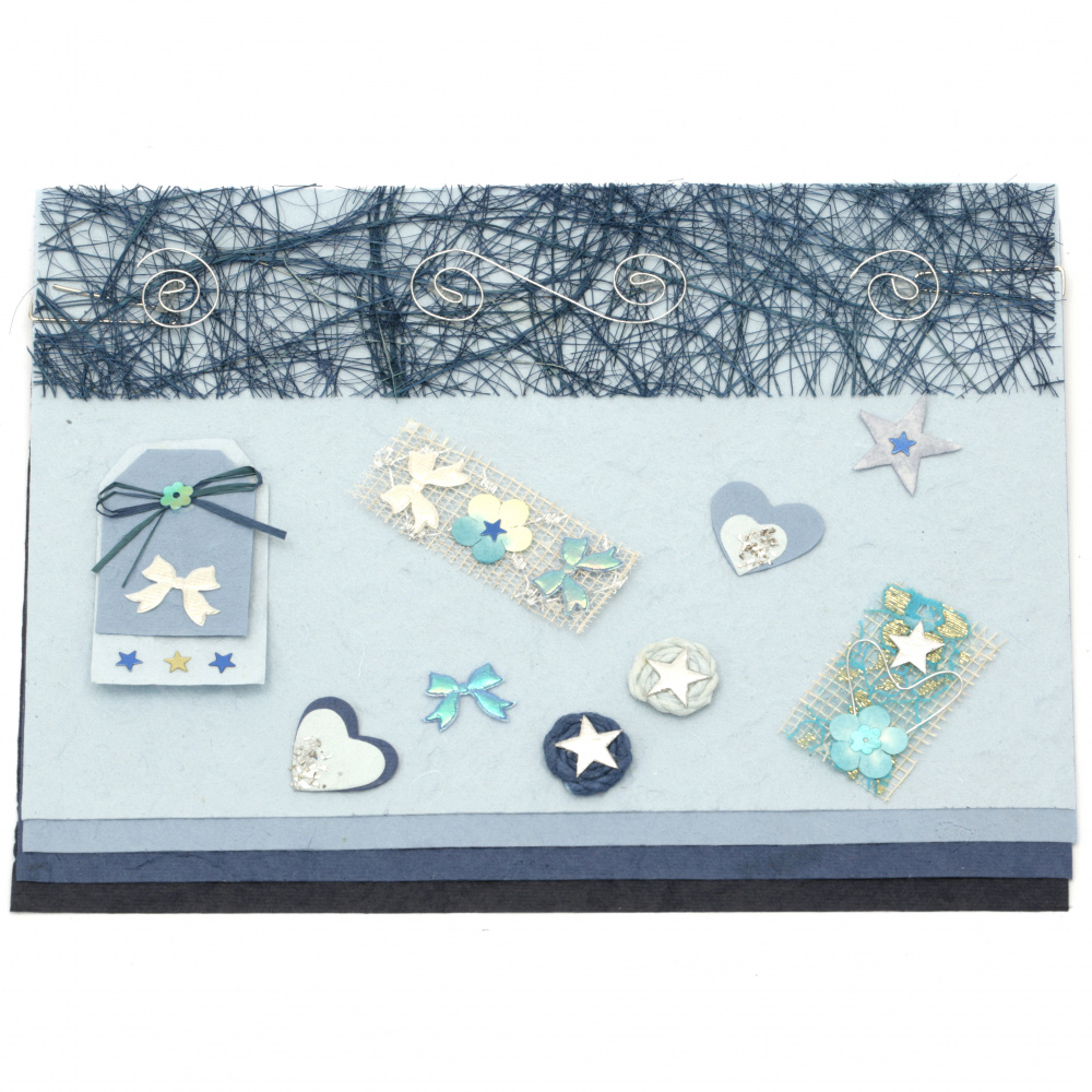 URSUS Scrapbook Kit Set Blue - Mulberry Paper, Assorted Colors, 4 sheets A5, 10x15 cm and a mix of Decorative pieces