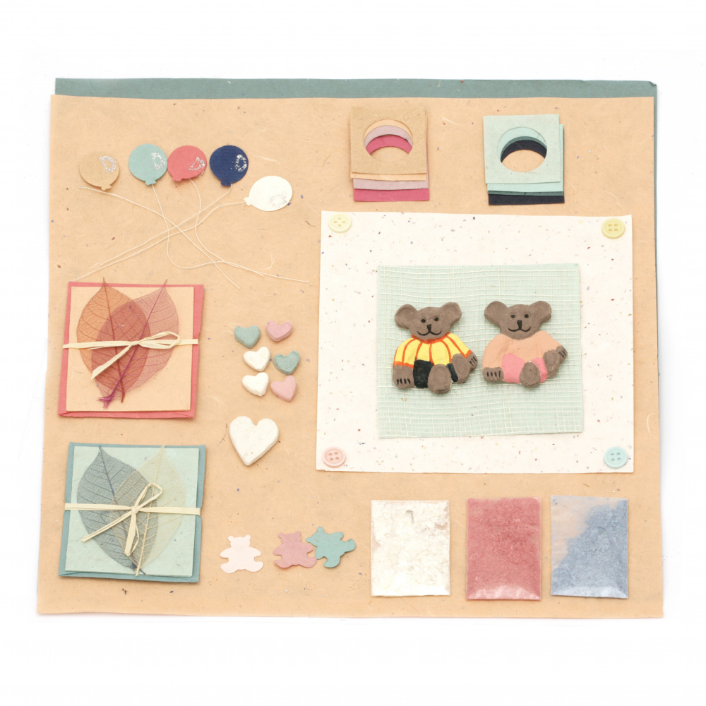URSUS Set for Scrapbooking Albums Kids, abaca paper 2 sheets, 30.5x30.5 cm, assorted colors, handmade elements and a mix of decorative materials